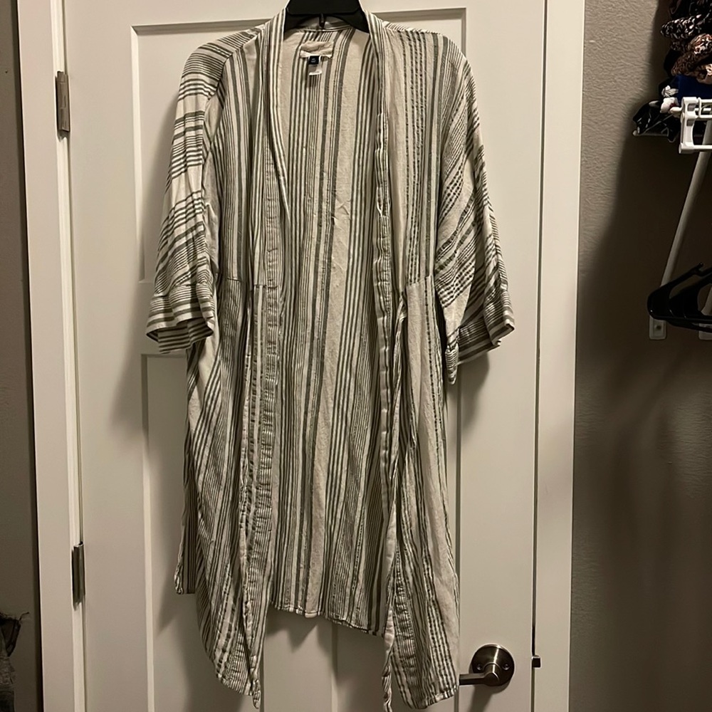 Green and white striped cardigan